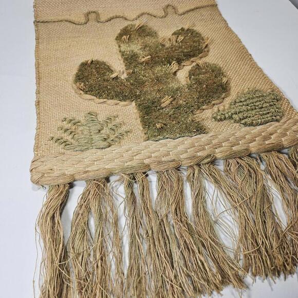 Vintage 1986 ICA Wall Hanging Southwest Woven Jute Textured 3D Cactus Tapestry - Picture 3 of 15